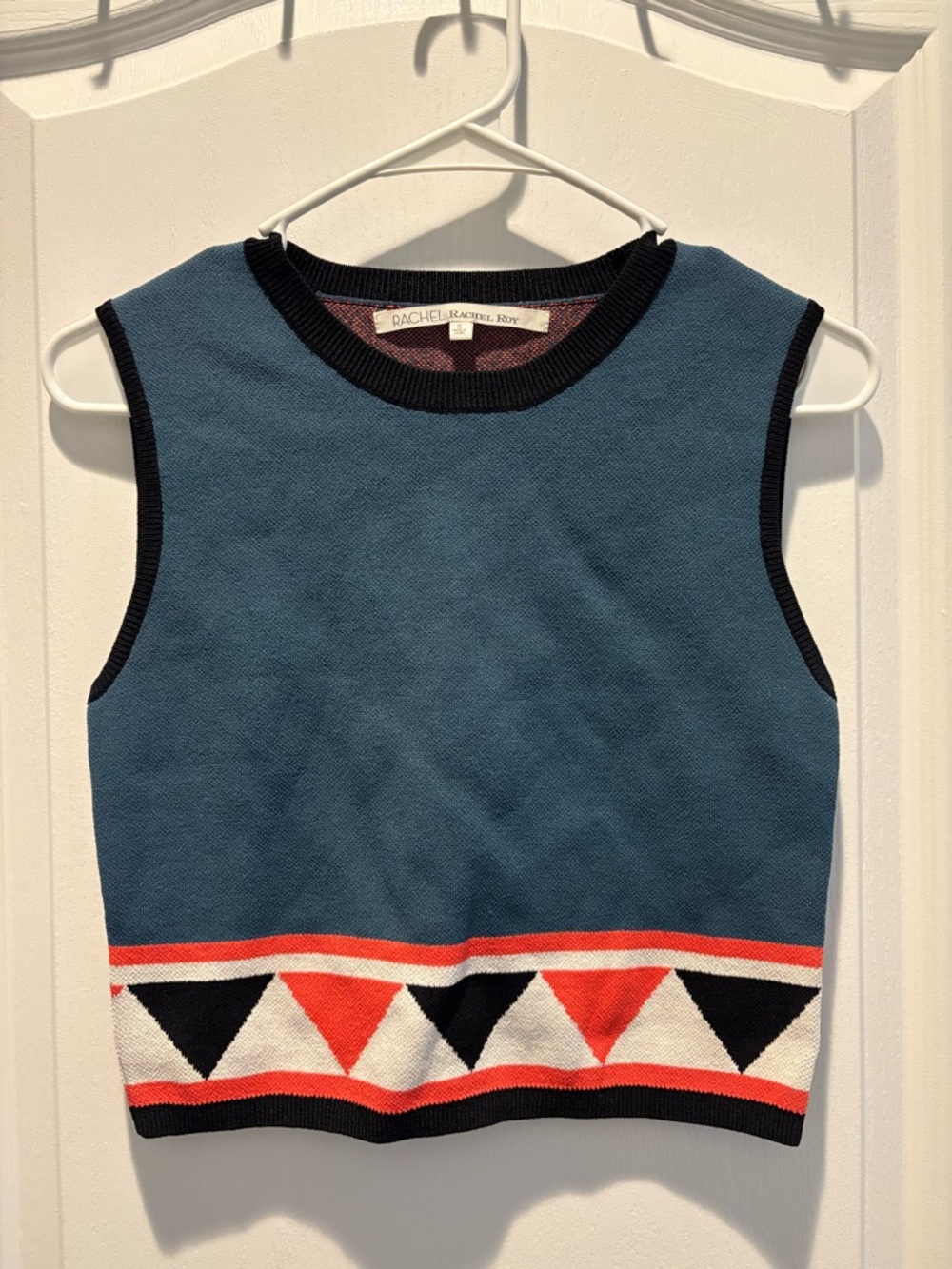 Rachel Roy Crop Knit Top S Blue Boho Chick Sleeveless short Blouse